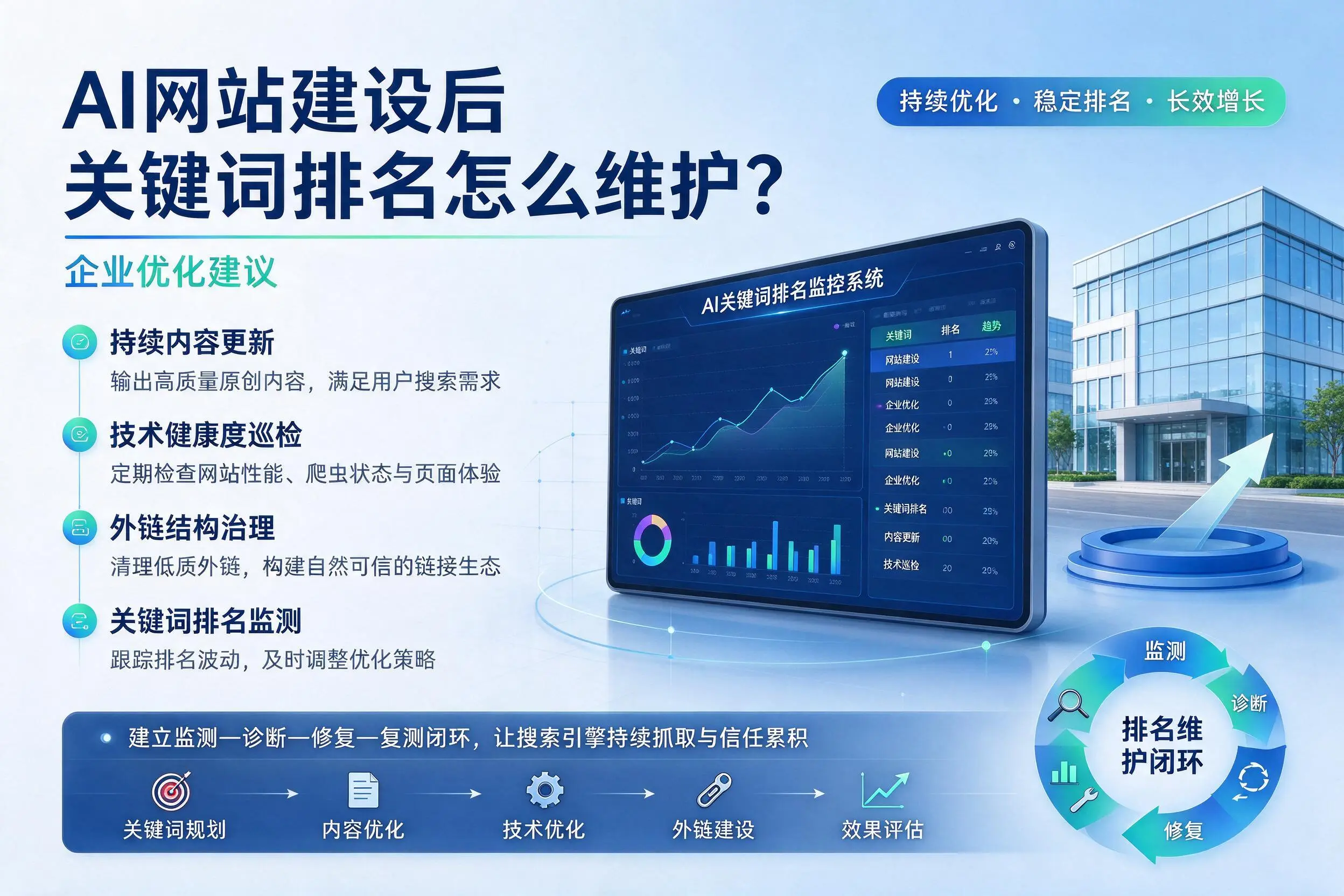 AI网站建设后关键词排名怎么维护？忻州企业优化建议