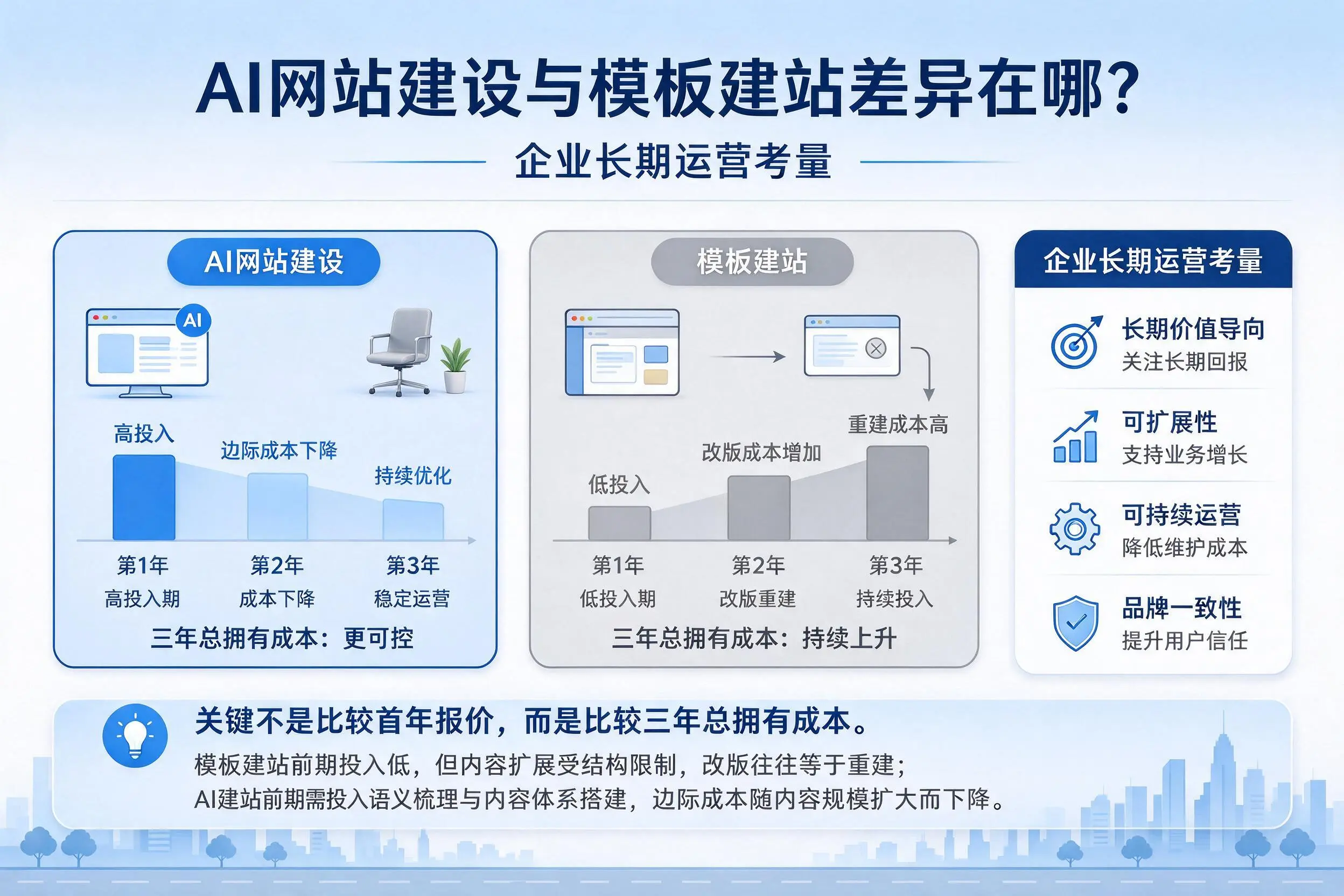 AI网站建设与模板建站差异在哪？忻州企业长期运营考量