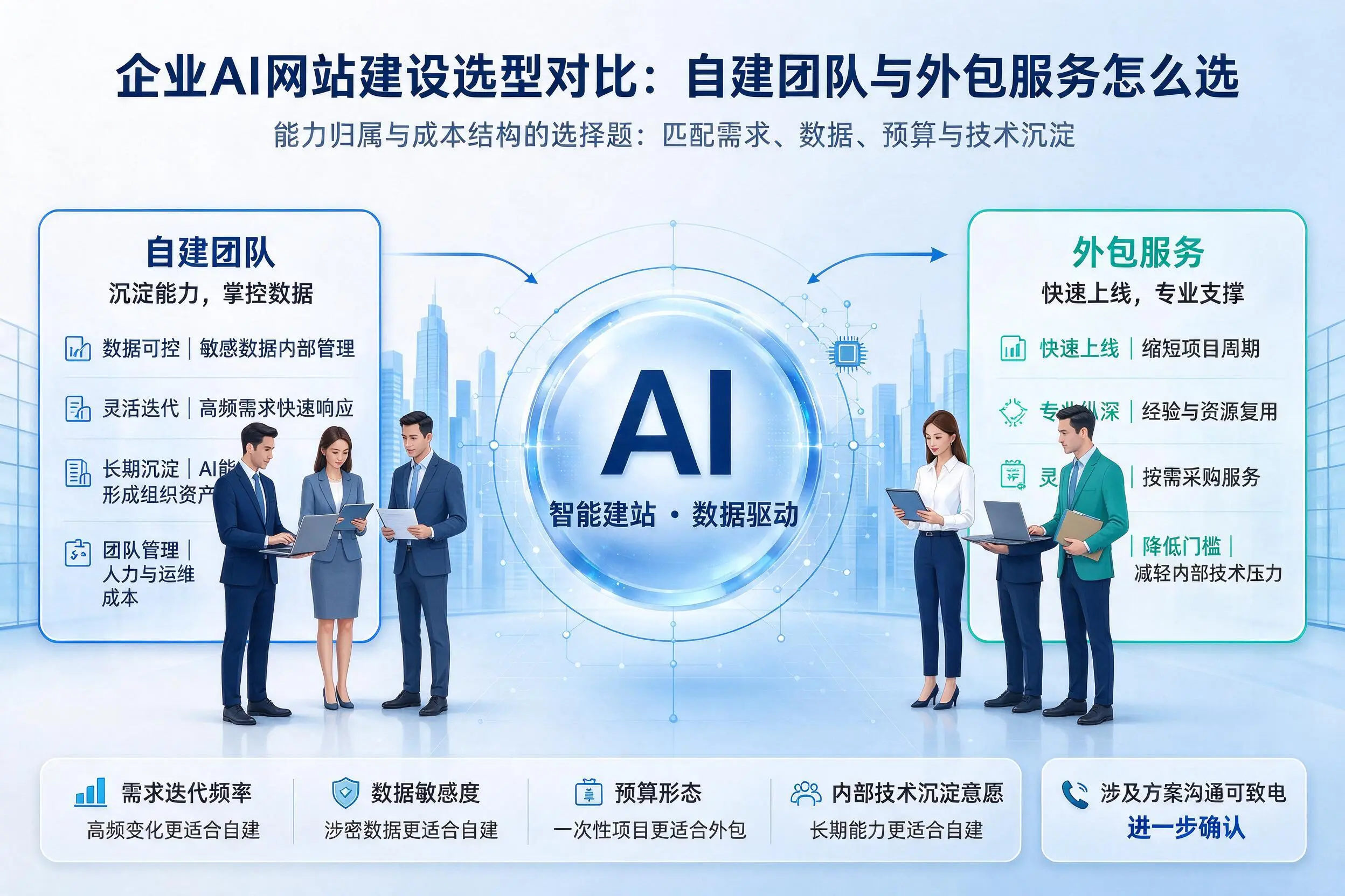 忻州企业AI网站建设选型对比：自建团队与外包服务怎么选
